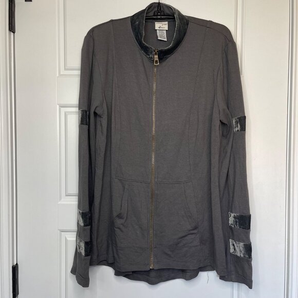 Mind Set by XCVI Full Zip Sweatshirt Jacket Women's Size Medium Lightweight Gray - Picture 2 of 9